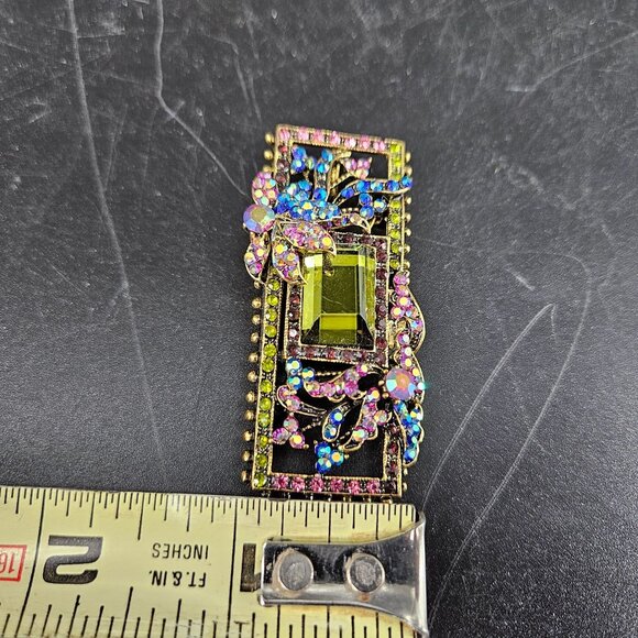 Monet Rectangle Lapel Pin Brooch Pendant Rhinestones Gold Plated Jewelry 2.25" - Picture 9 of 10